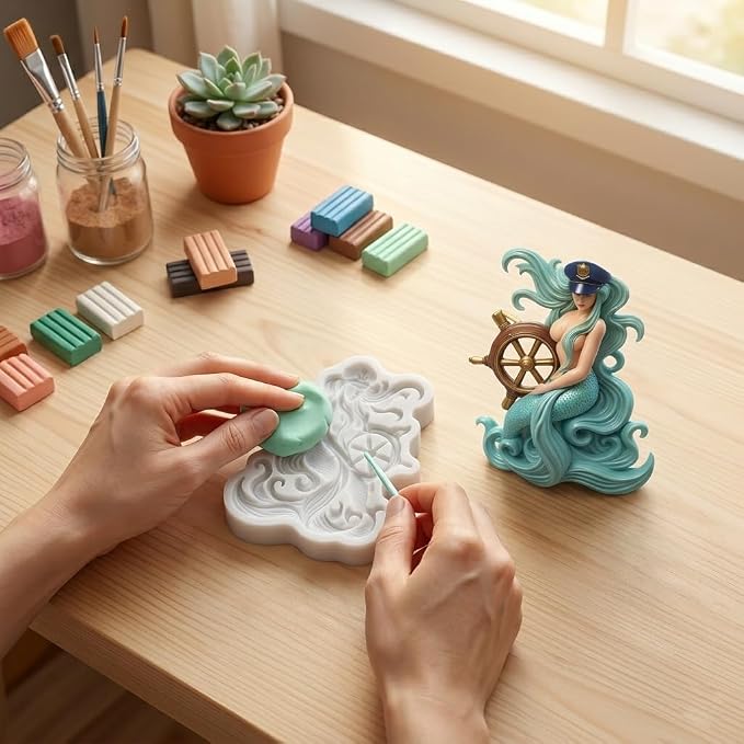 Mermaid Silicone Molds Mermaid Polymer Clay Mold for DIY Crafts Epoxy Resin Casting Air Dry Polymer Clay Plaster Jewelry Making