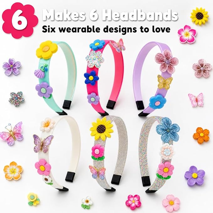 PURPLE LADYBUG Flower Headband Making Kit for Girls - Summer Toys for Kids Ages 4-8, Summer Crafts for Kids, 6 Year Old Girl Birthday Gift, Hair Accessories for Girls, Decorative Craft Activity Set