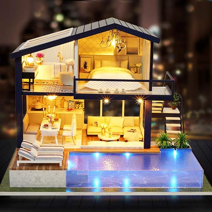 Spilay DIY Miniature House Kit for Adults, Miniature Dollhouse Kit | With Music Box & Dust Cover, Wooden Craft Building Set for Bookshelf Decor, Home Display & Creative Gifts for DIY Lovers
