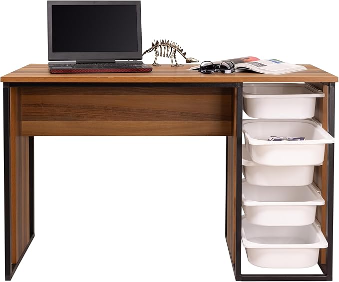 Desk with Drawers, Puzzle Table, Hobby & Activity Desk, Space-Saving Do-it-Yourself Desk, Small Modern Office Desk, Simple Pc Table with Storage (Walnut)