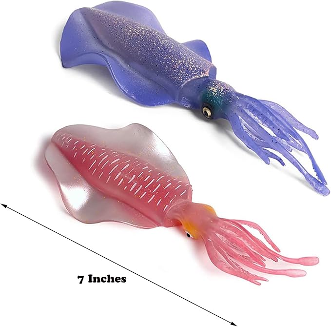 Gemini&Genius 2Pcs Squids Toys, Marine Bioluminescent Animals Cuttlefishes Toys Sea Animal Action Figures Gift Great for Educational, Cake Topper, Swim, Bath Toys, Stocking Stuffers for Kids