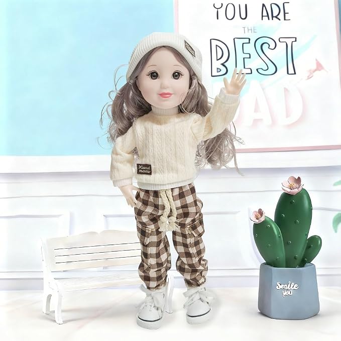 12 Inch BJD Fashion Girl Doll, 15 Movable Joints, Exquisite Hair and Trendy Casual Outfits (Casual wear-Beige)