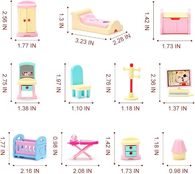 BananMelonBM 50 Pack Kids Little Dollhouse Furniture Toys House Big Dreams for Baby Children Girls Boys Age 3+