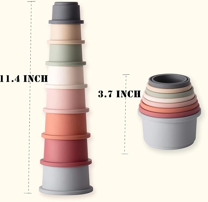 ZYFLSQ Stacking Cups Baby Toy, Nesting Cups 8 Pcs with Pattern for Kid Baby 6 Months and Up Fun Educational Montessori Bath Toys