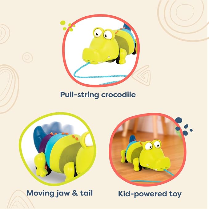 B. toys – Waggle-a-Longs – Pull Along Interactive Toy – Push or Pull Crocodile – Walking Toy with String for Toddlers, Kids, Snappity Scott – 18 Months