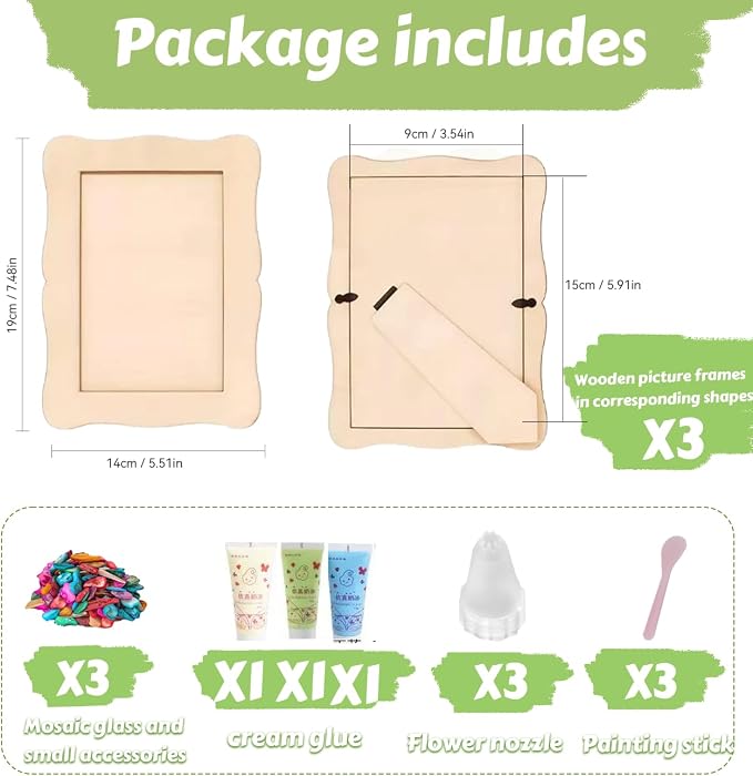 A&H Zier Decorate Your Own Mosaic Picture Frame Kit - 3 Pack DIY Arts & Crafts for Kids Ages 8-12, Valentines Day Gifts for Girls, 5x7 & 4x6 Photo Frames for Adults & Family
