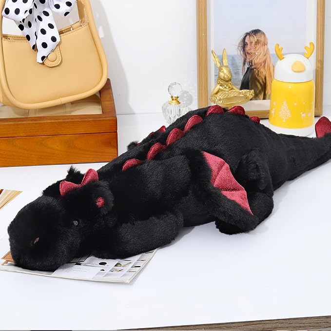 Giant Dragon Stuffed Animal 51.2" 8Lbs, Soft Weighted Stufffed Plush Toy, Black Dragon Plushy Pillowfort for Kids and Adults