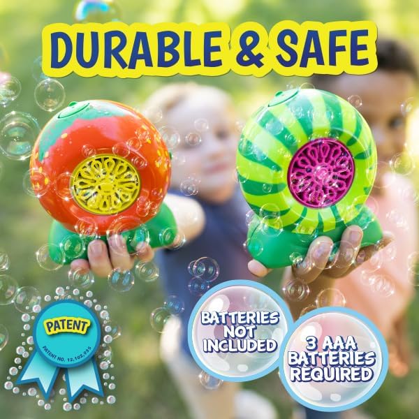 Mini Fruit Bubble Blowers with 4oz Scented Bubble Solution – Bubble Makers for Kids, Battery Operated Bubble Machines - Strawberry, Watermelon, Orange, Pineapple, Receive One Style at Random