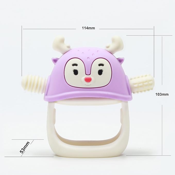 Smily Mia Reindeer Hand Teether for 3-6Months, Baby Chew Toys/Teething Toys for 6-12Months, BPA Free Silicone Teething Mittens/Toothbrush for Teething Relief, Purple-Purple