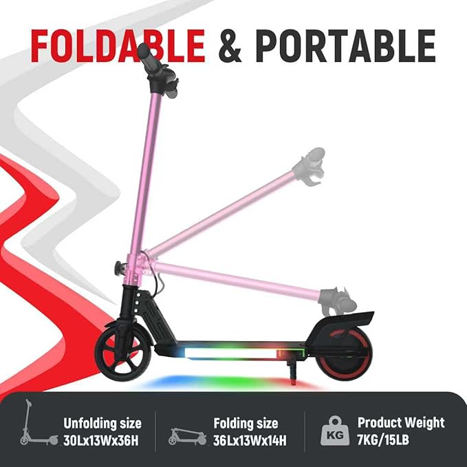 Foldable Electric Scooter for Kids, with Bright Front LED Lights,Shining Pedal, LED Display, Dual Brakes 200W Motor Kids Electric Scooter, UL2272 Certified