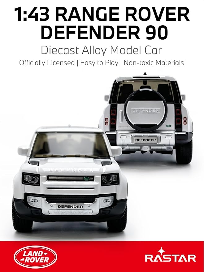 RASTAR 1/43 Diecast Model Car Land Rover Defender 90, Durable, 64710 | Officially Licensed, Ideal Gift, Zinc Alloy, Smooth Rolling Wheels, Great for Play & Display for Kids & Car Lovers Ages 3+