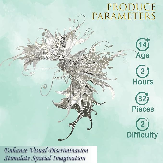 3D Metal Puzzles for Adults,Sliver Butterfly Model Design,Glitter Cute Insects Animals Puzzles Metal Building Kits,Brain Teaser DIY Creative Ornament Sets Need Assembly Home Decor (HD-3)