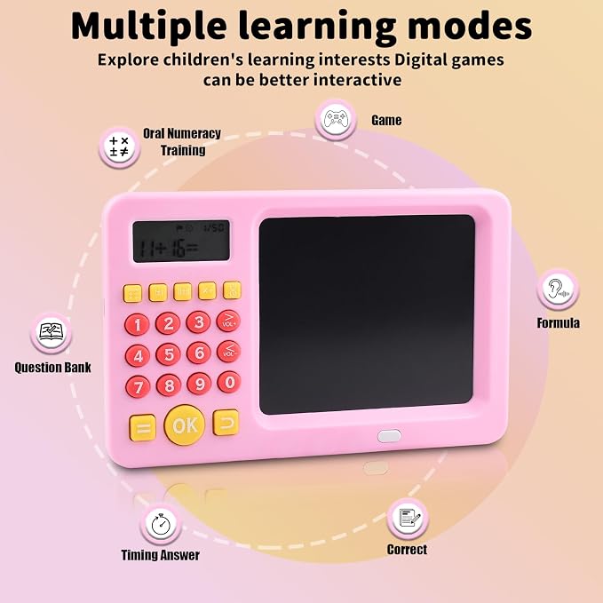Math Games Toy for Kids Ages 5 6 7 8, LCD Writing Tablet for Kids Educational Math Learning Games, Birthday Gifts for Boys Girls (Pink Colour)