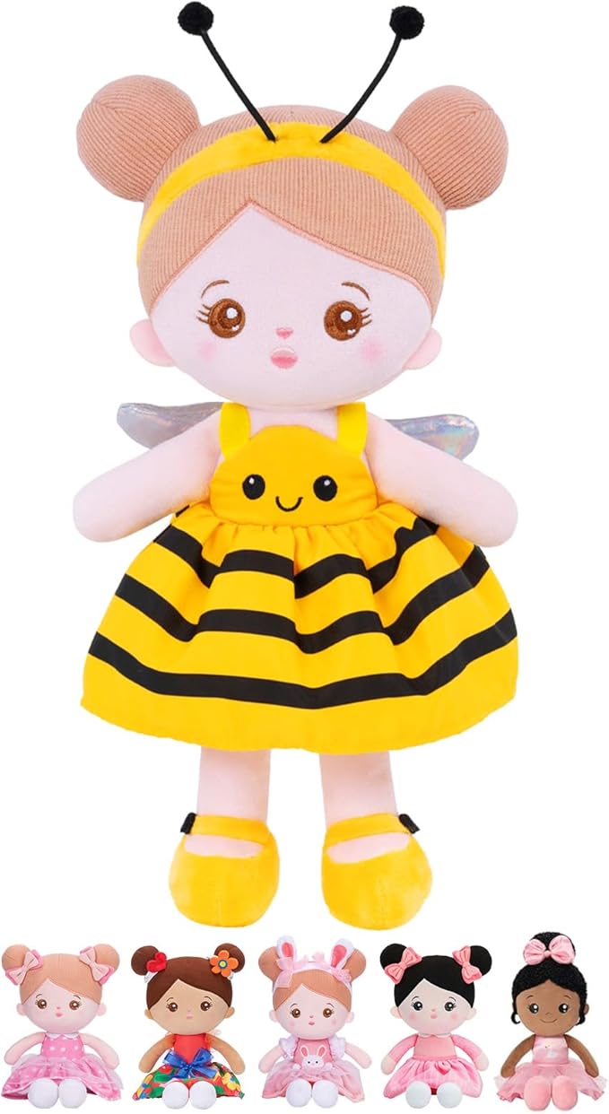 OUOZZZ 12.6" Soft Baby Doll - Toys for 1 Year Old Girl Ideal Birthday Baby Girl Gift, Snuggle Buddy for Infants Yellow Bee Dress