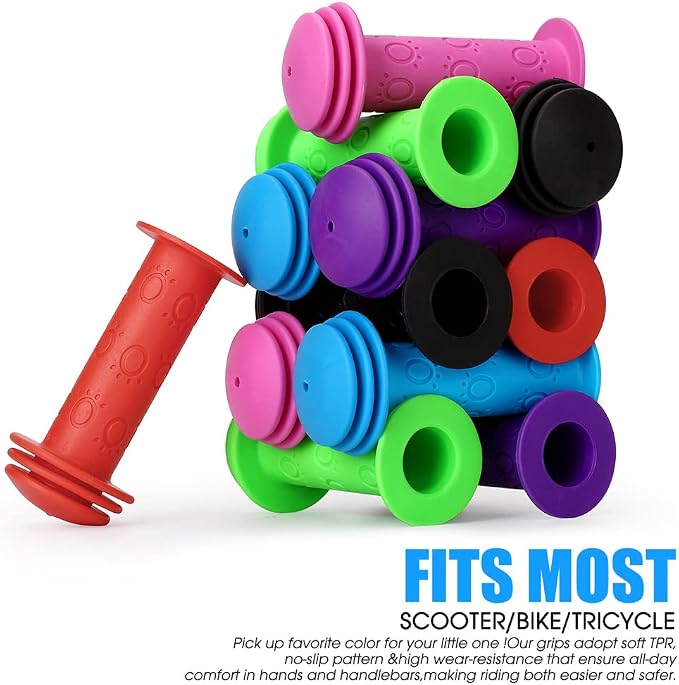 Kids Bike Grips - 105mm Bicycle Handlebar Grips With Mushroom Pattern for Bikes, Balance Bikes, and Kick Scooters