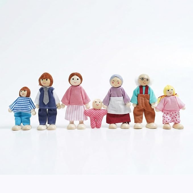 7PCS Wooden Dollhouse Dolls for Playing House Gifts for Children, Wood, Articulated Pretend Play Figures, Smooth Splinter-Free Wood, Montessori Family Set - 4.5In (Fashion)