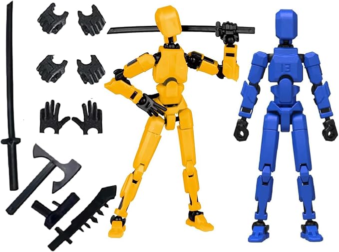 Titan T13 Action Figures Set -(Assembly Required) Robot Action Figure Fidget Toys for Nova N13 Anime Figures with 3D Lucky Dummy 13 Robot Figures Multi Movable Joints Gifts (Yellow+Blue)
