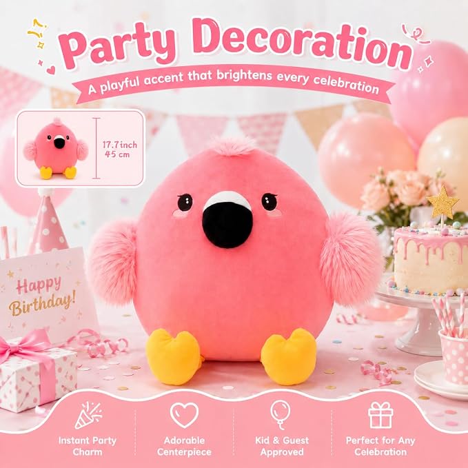 Tezituor Pink Flamingo Stuffed Animal with Heart Feet,Soft Flamingo Plush Toy Pillow with Zipper,17.7 Inch Cute Plushie Gift for Girls Kids Girlfriend,Valentines Day Mothers Day Birthday Christmas