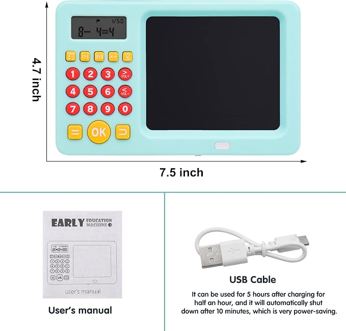 Math Games for Kids Ages 5 6 7 8, LCD Writing Tablet for Kids Educational Math Learning Games, Birthday Gifts for Boys Girls (Blue)