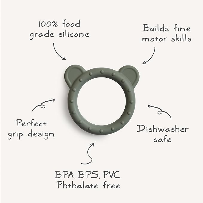 mushie Silicone Baby Teether Toy | Bear (Dried Thyme)