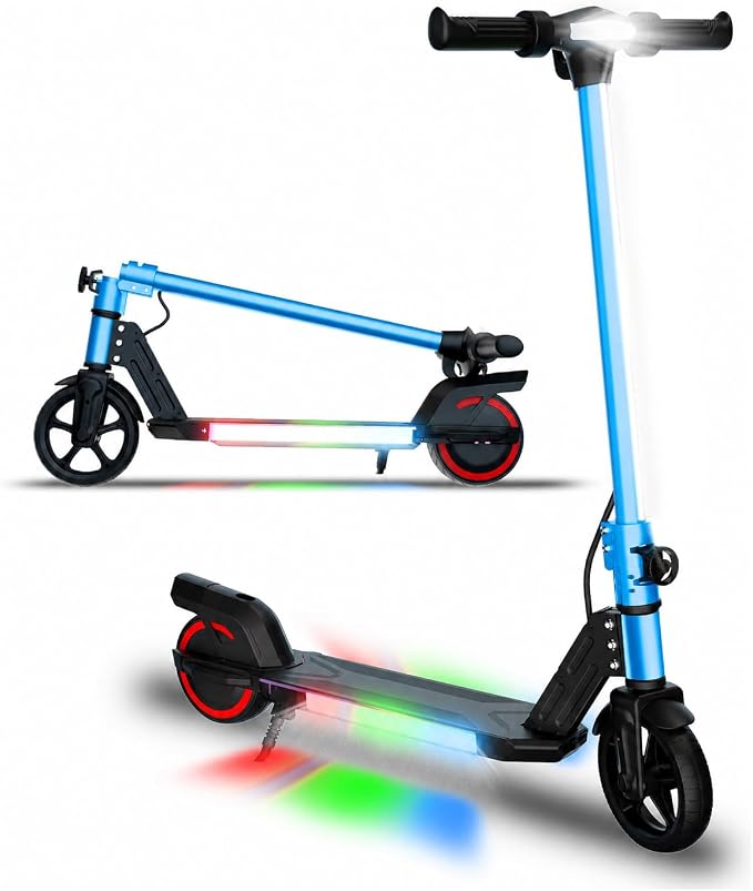 Foldable Electric Scooter for Kids, with Bright Front LED Lights,Shining Pedal, LED Display, Dual Brakes 200W Motor Kids Electric Scooter, UL2272 Certified