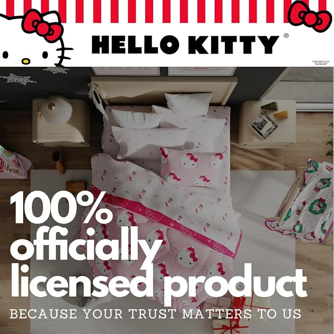 Sanrio Hello Kitty Holiday & Christmas Bedding Soft Comforter and Sheet Set with Sham, 5 Piece Twin Size, (Officially Licensed Product) By Franco
