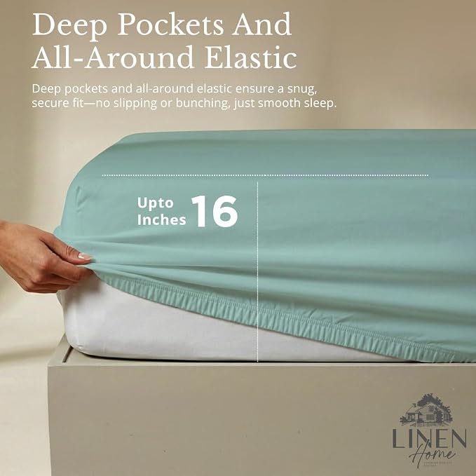 Linen Home 2-Pack Queen Sheet Set, 100% Cotton Percale Bedding, 8-Piece Value Bundle, Deep Pocket Cooling Bed Sheets for Hot Sleepers, Breathable & Crisp Hotel Quality, Long-Staple Cotton, Aqua Blue