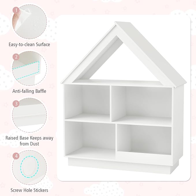 Costzon Kids Dollhouse Bookshelf, 3-Tier Wooden Open Bookcase for Toys and Books, Baby Bookshelf and Toy Storage Organizer, Book Shelf for Kids Rooms, Playroom, Nursery, Classroom (White)