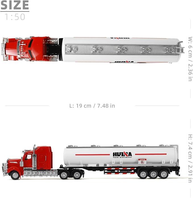 Semi Truck Toy with Oil Tanker Trailer, 1/50 Scale for Kenworth W900 Diecast Model Trucks, Alloy Metal Semi Truck and Trailer Gifts for Boys Adult Model Car Collector -Redwhite