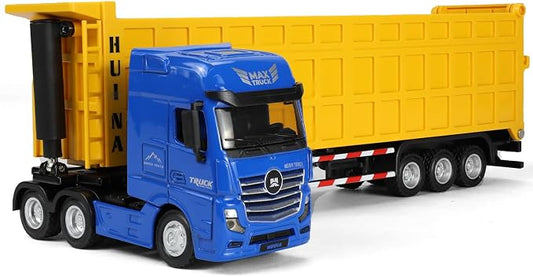 Semi Truck Box Trailer Toy, Large 1/50 for MAX Diecast Transport Trucks Model, Metal Carrier Semi Truck and Trailer Gifts for Boys Adult Model Car Collector -BlueYellow