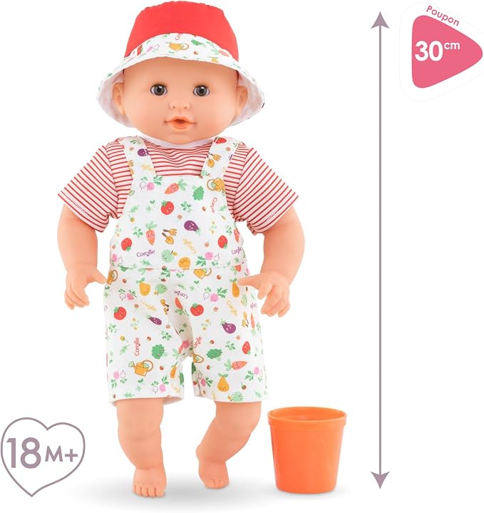 Corolle Bebe Bath Calypso Garden Delights Baby Doll - Includes Play Cup, Soft Body with Sleeping Eyes and Vanilla Fragrance, Removable Clothes, for Children Ages 18 Months and Up