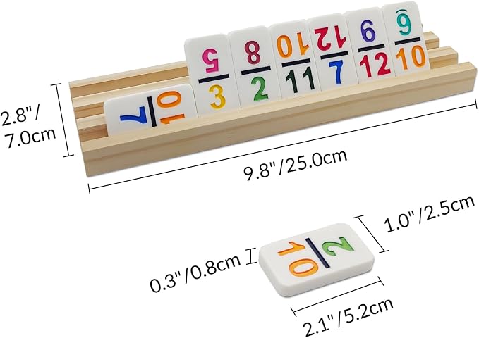 Mexican Train Dominoes Set with Numbers and 4 Wooden Racks, Double 12 Domino Travel Set with Wooden Hub, 91 Colored Domino Tiles Game Set with for Family Game Night