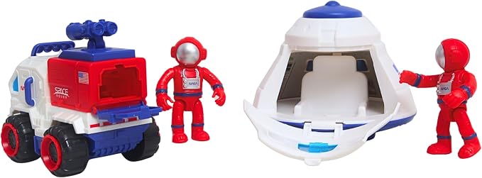 Space Adventure Space Capsule Playset with Light-Up Door, Lunar Rover & 2 Astronaut Figures, Plastic Space Toy & Collectible for Kids Ages 3+