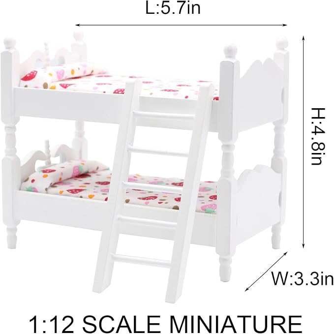 Z MAYABBO Wooden Dollhouse Furniture of Baby bunk Bed with Ladder for Miniature Dollhouse Accessories - 1/12 Scale