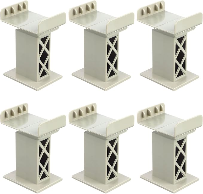 6 Pcs Train Bridge Pier Track Railway Accessories Multi Level Support Risers High Level Blocks Compatible All Major Brands, Grey Upgraded Version