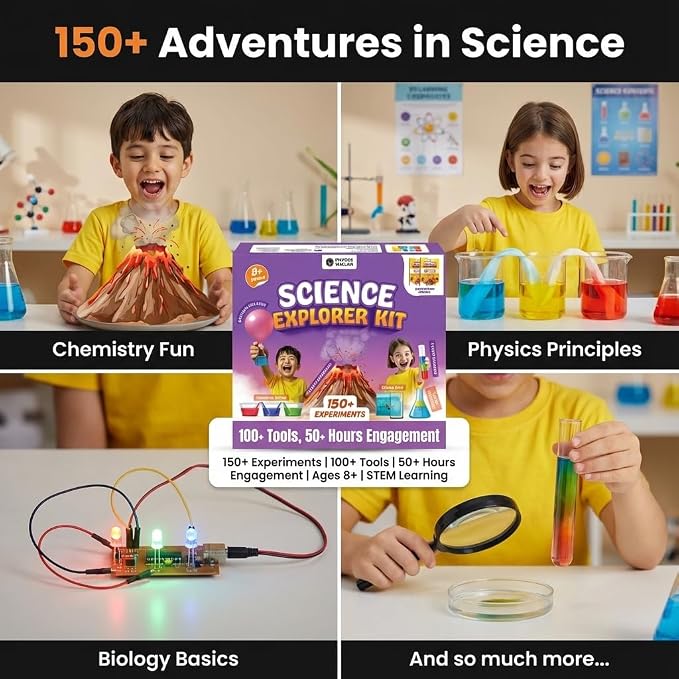 PW Science Kit for Explorer Kids with Instructions Manual 150+ Fun & Educational Science Experiments Kit DIY Kit for Kids Ages 8+ STEM Learning Toy & Kit Multicolor