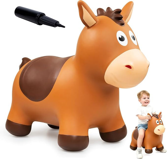 Bouncy Animals Horse for Toddlers, Hopping Toys for Kids, Outdoor Indoor Inflatable Ride on Jumping Horse, Birthday Gift for Boys Girls 18 Months 2 3 4 5 6 Year Old