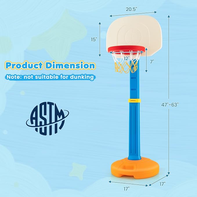 Costzon Kids Basketball Hoop, Height Adjustable 3.9FT- 5.2FT Basketball Goal for Kids, Portable Mini Basketball Set, Indoor Outdoor Toddler Basketball Hoop, Gift for Boys Girls