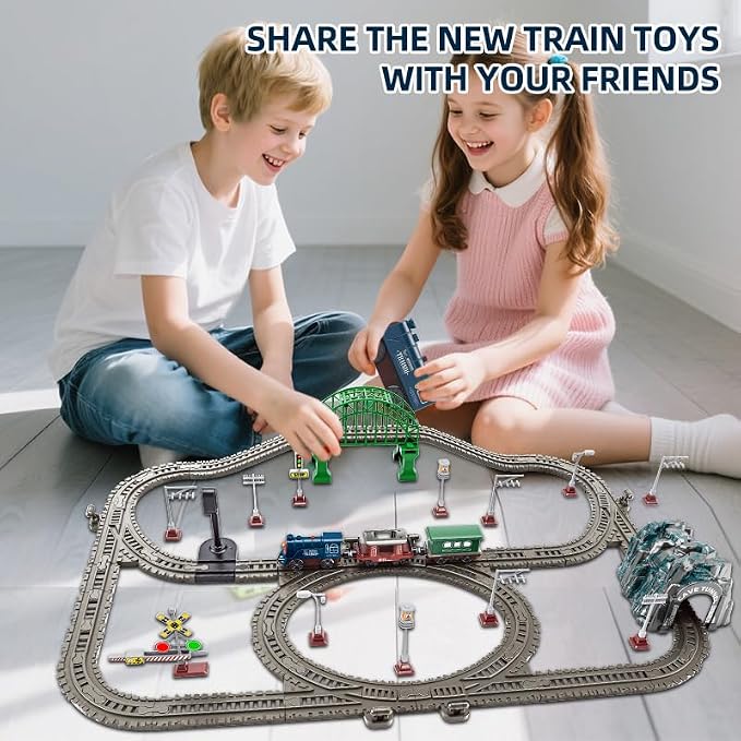 Train Toy Set for Kids Ages 3-8 | 95PCS Magnetic Electric Train Set with Tracks & Light-Up Traffic Light | Battery Powered, Compatible with Thomas, Brio