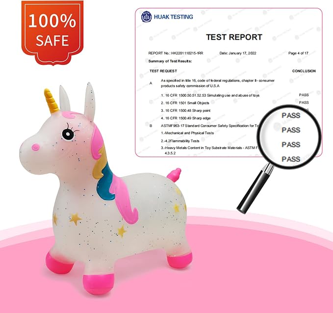HotMax Unicorn Bouncy Horse Toys for 2 Year Old Girl, Toddlers Bouncing Animals, Ride on Rubber Jumping Toys for Baby Girl or Boy 1st Birthday Gift for 2 3 4 Year Old (Pink Transparent Unicorn)