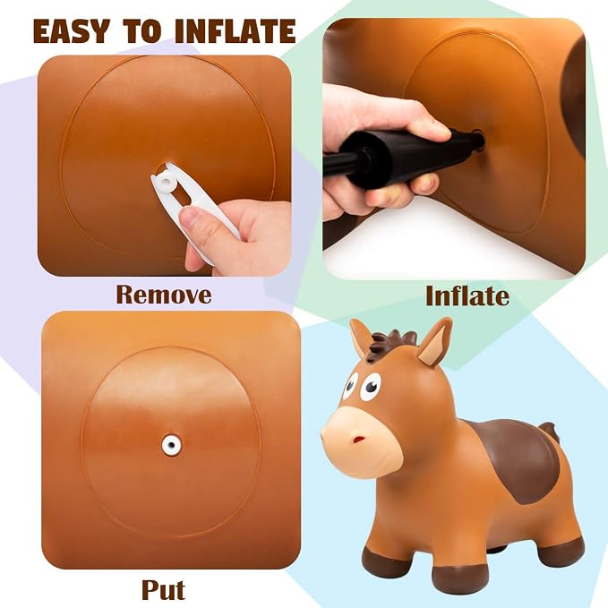 Bouncy Animals Horse for Toddlers, Hopping Toys for Kids, Outdoor Indoor Inflatable Ride on Jumping Horse, Birthday Gift for Boys Girls 18 Months 2 3 4 5 6 Year Old