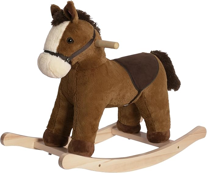 Rock My Baby Rocking Horse, Dark Brown Horse Rocker for Toddlers 18M+, Plush Ride on Horse Toy with Realistic Sound,Soft Stuffed Filling, CPC Certified