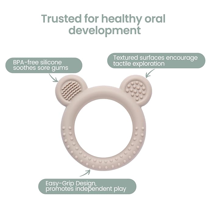 Eascrozn Baby Teething Toys Over 3 Months, 3 Pack Bear Silicone Teething Rings for Babies, Sensory Chew Toys for Teething Relief, BPA Free Infant Toys Boys Girls Gifts Baby Essentials