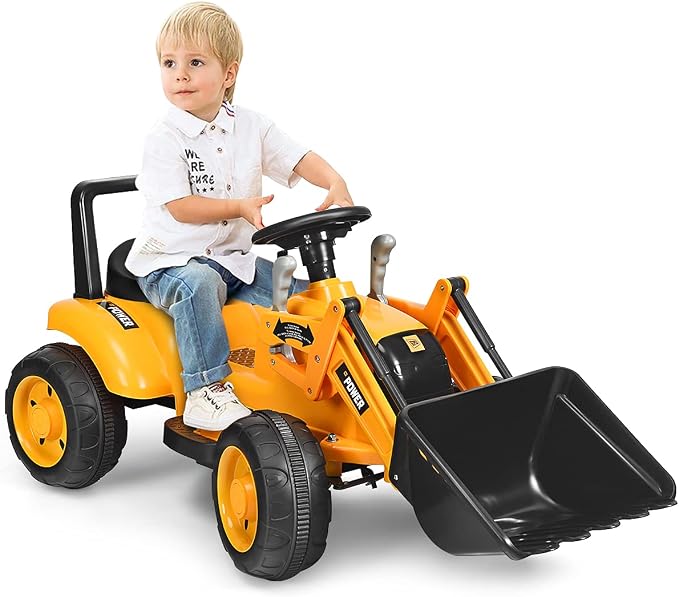 Costzon Ride on Car, Excavator Toy w/Front Loader, Horn, Forward/Backward, Controllable Digging Bucket, Digger, 6V Battery Powered Electric Vehicle Construction Tractor, Electric Car for Kids