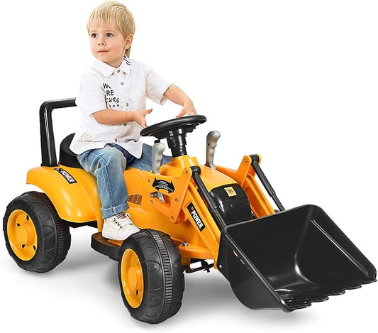 Costzon Ride on Car, Excavator Toy w/Front Loader, Horn, Forward/Backward, Controllable Digging Bucket, Digger, 6V Battery Powered Electric Vehicle Construction Tractor, Electric Car for Kids