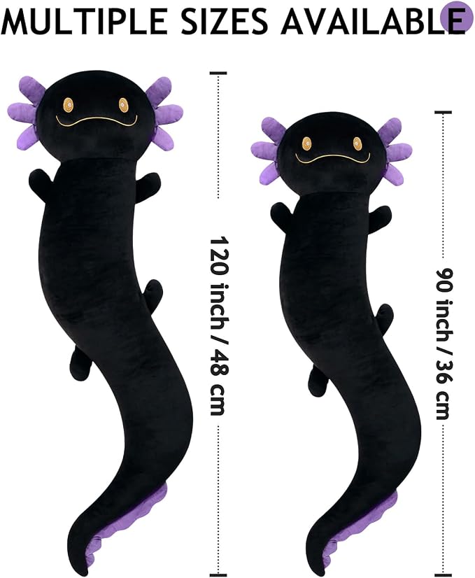 Tianmihou 36 Inch Giant Axolotl Plush Stuffed Animal, Big Black Axolotl Glow in The Dark Fluorescent Plushies, Large Body Pillow Gifts for Kids Boy Girl Adults, Birthday