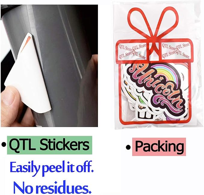 QTL Cute Stickers for Teen Girls, Waterproof Vinyl Stickers, Party Favors and Birthday Gifts, Laptop and Water Bottle, 50PCS