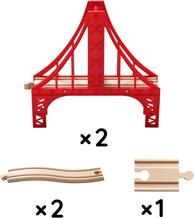 SainSmart Jr. Wooden Train Set Accessories, Double Suspension Bridge Set, Compatible with Brio, Thomas, Melissa and Doug