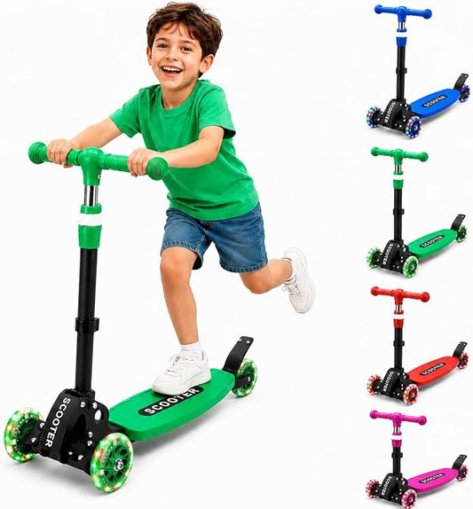 Kids Kick Scooter, Kick Scooter for Kids 2-7 Age, Light up 3 Wheels Kick Scooter, Heavy Duty Folding Lean-to-Steer Scooters with 3 Adjustable Handlebar for Boys Girls Blue
