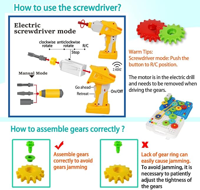 Gears Toys for Kids Ages 4-8, STEM Educational Construction Toys, Building Toy Set for Boys and Girls, Engineering Building Blocks Creative Learning Toy Set